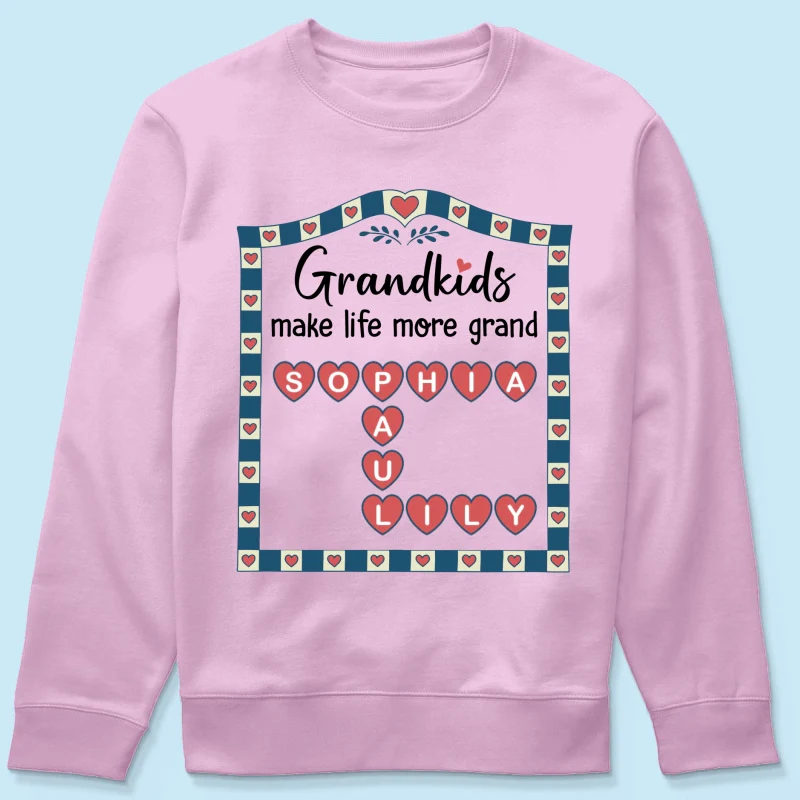 Old School Vintage Grandkids Names Crossword Puzzle Art - Personalized Shirt - Gift For Grandma - Image 22