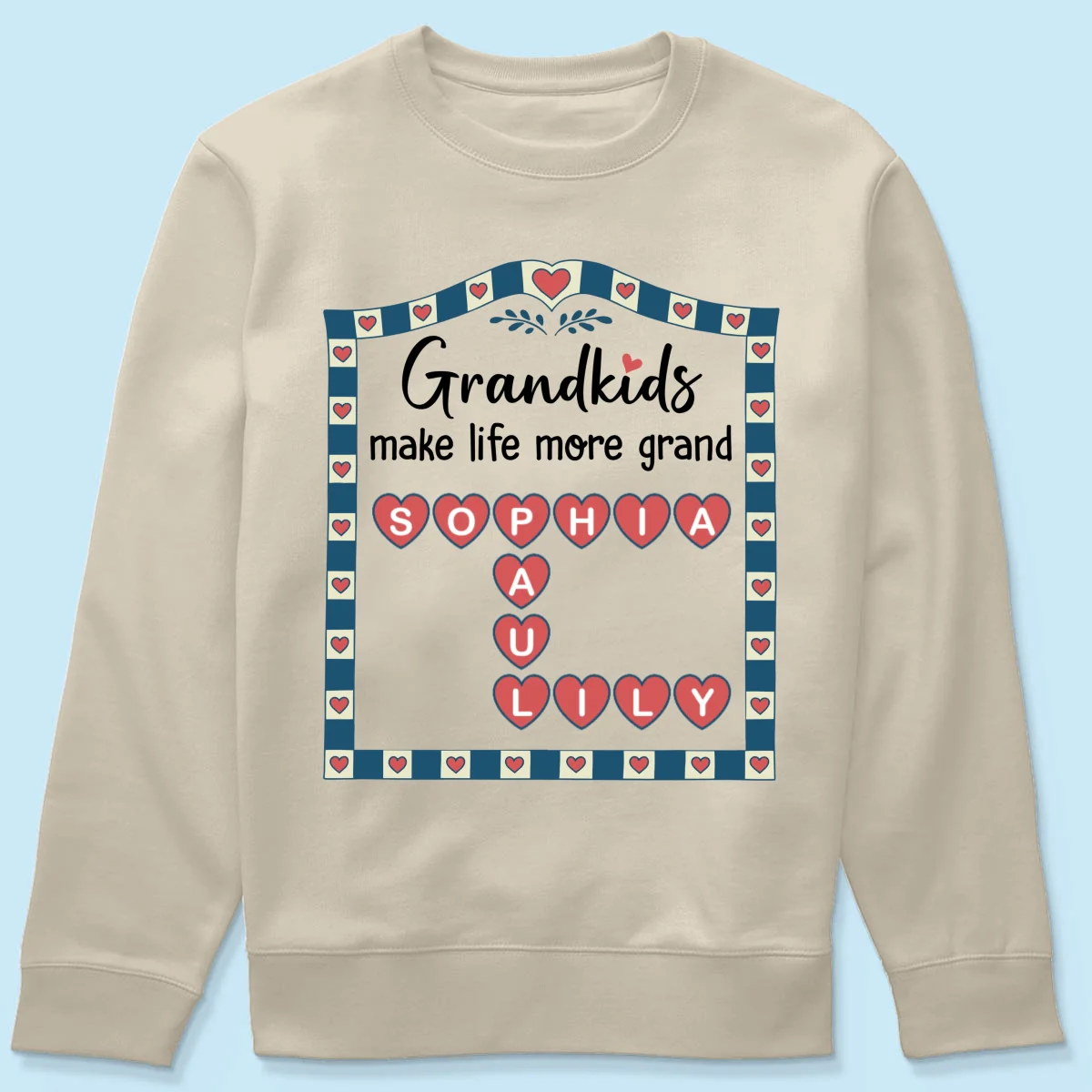 Old School Vintage Grandkids Names Crossword Puzzle Art - Personalized Shirt - Gift For Grandma - Image 23