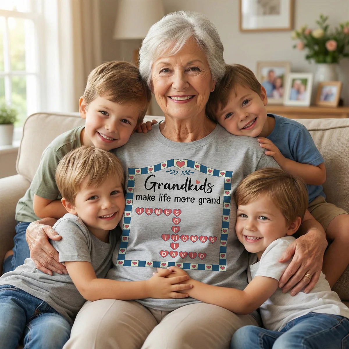 Old School Vintage Grandkids Names Crossword Puzzle Art - Personalized Shirt - Gift For Grandma - Image 6