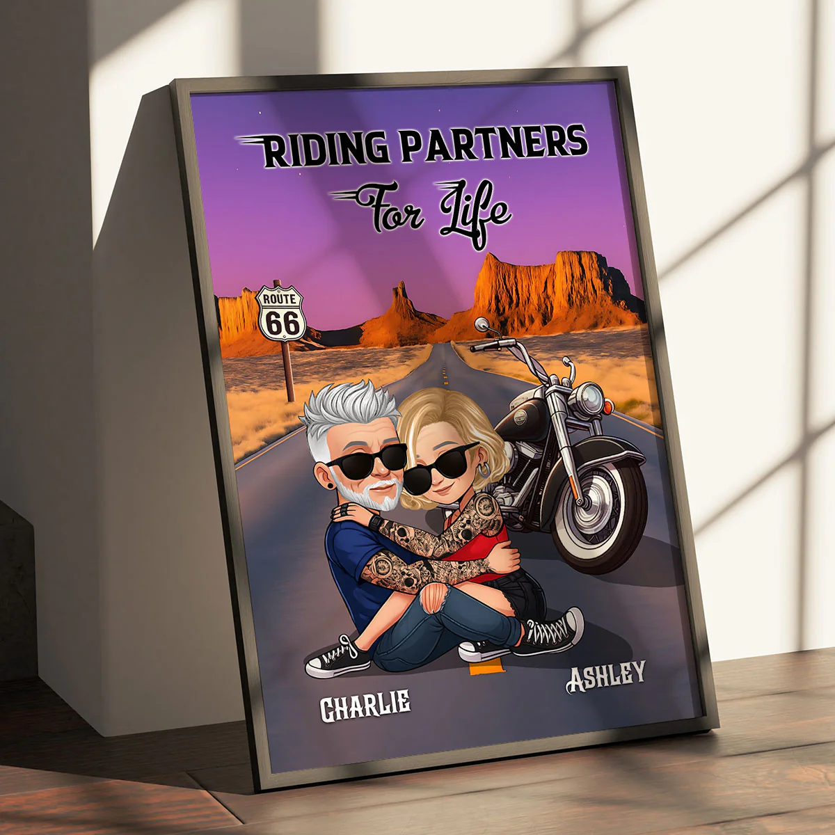 On A Dark Desert Highway Cool Wind In My Hair Motorcycle Riding Personalized Poster for Biker Couples - Image 2