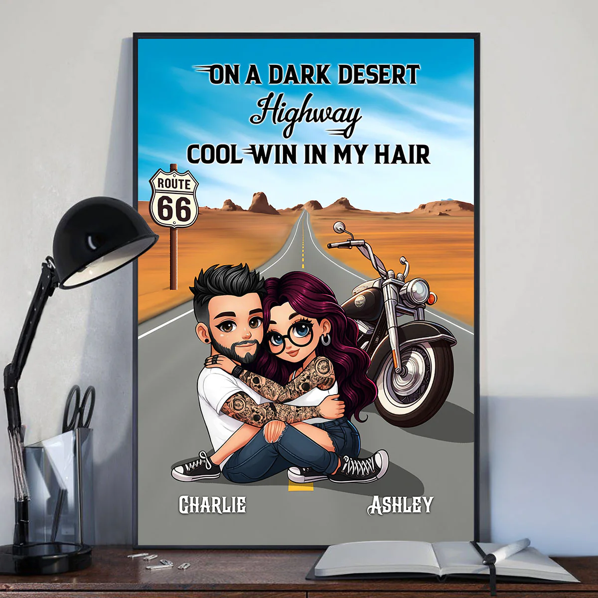 On A Dark Desert Highway Cool Wind In My Hair Motorcycle Riding Personalized Poster for Biker Couples - Image 7