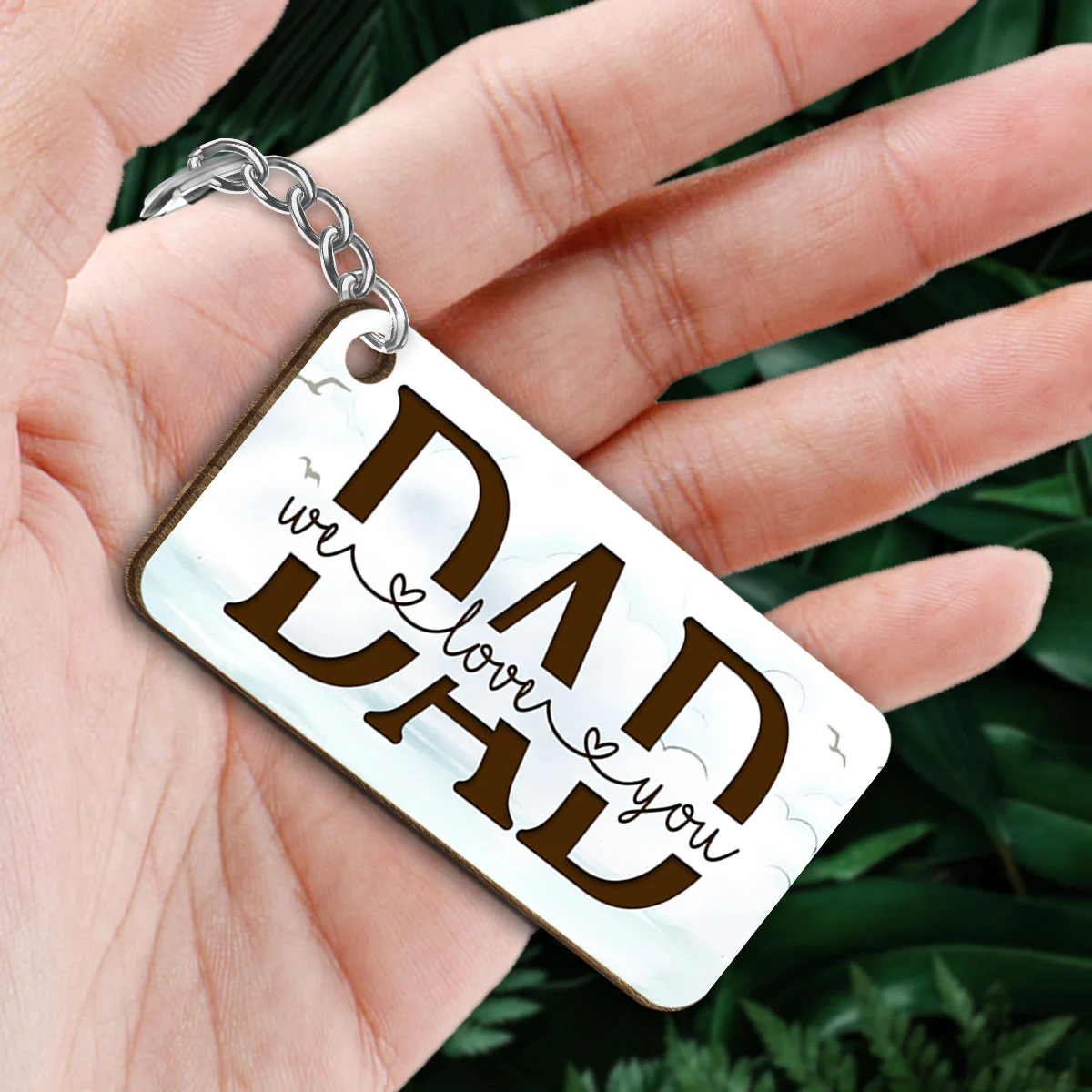 On The Bridge Best Dad Ever Back View Man Kids Dog Cat Father‘s Day Gift Personalized Wooden Keychain - Image 2