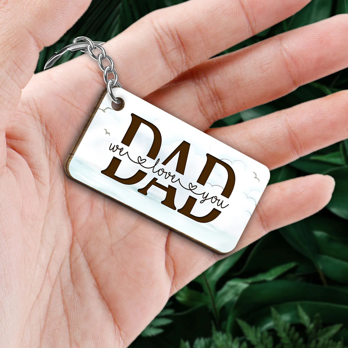 On The Bridge Best Dad Ever Back View Man Kids Dog Cat Father‘s Day Gift Personalized Wooden Keychain - Image 2