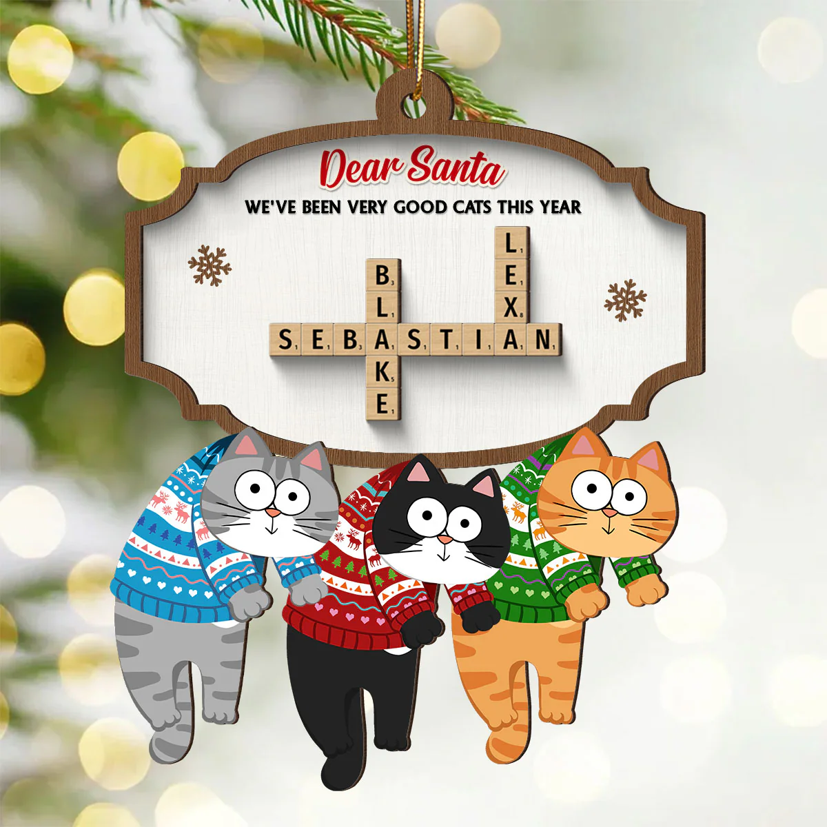 On The Naughty List We Regret Nothing Crossword Puzzle Art Personalized 2-Layer Wooden Ornament, Unique Christmas Gift For Cat Owners - Image 2