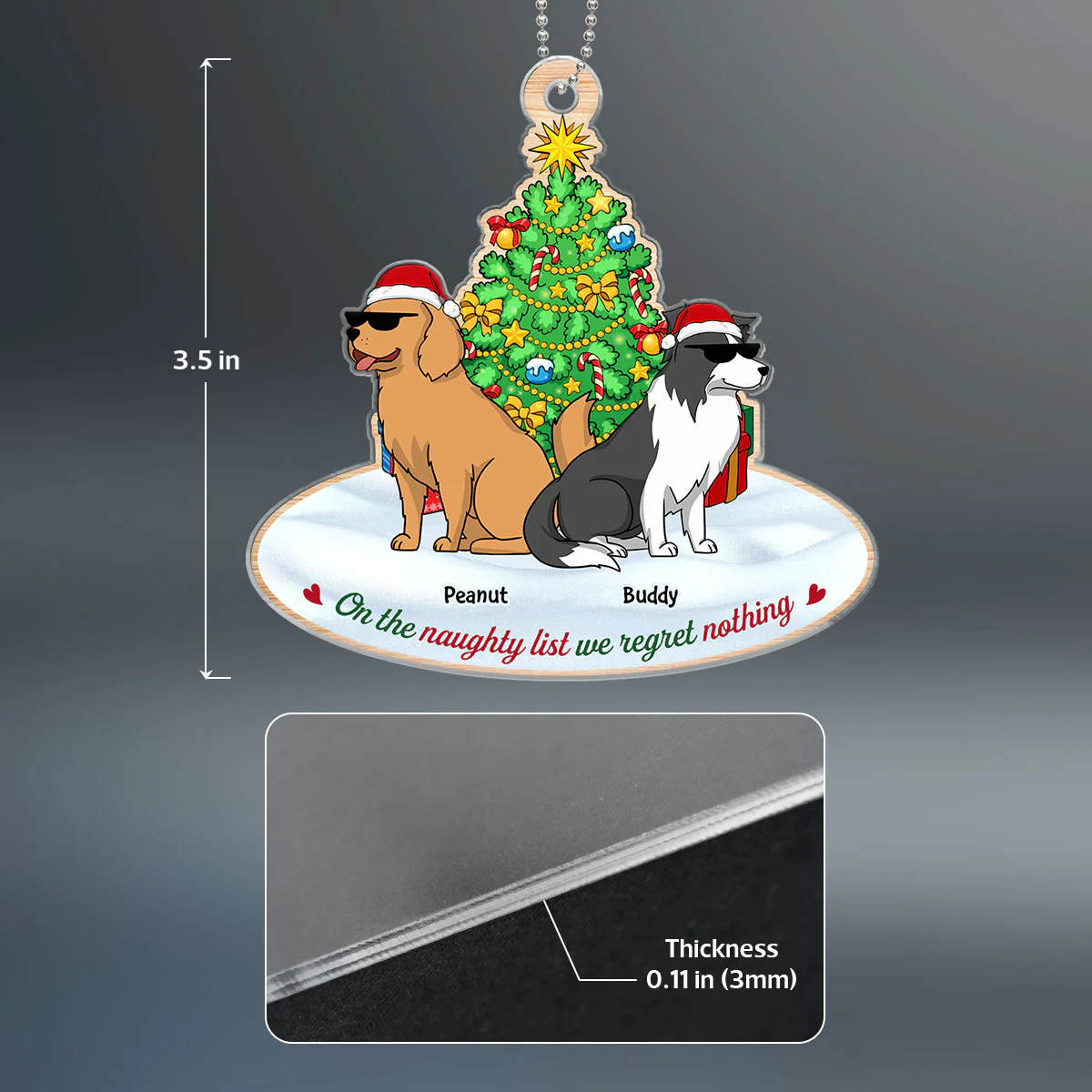 On The Naughty List We Regret Nothing Funny Cartoon Dogs Christmas Tree Personalized Acrylic Ornament - Image 4