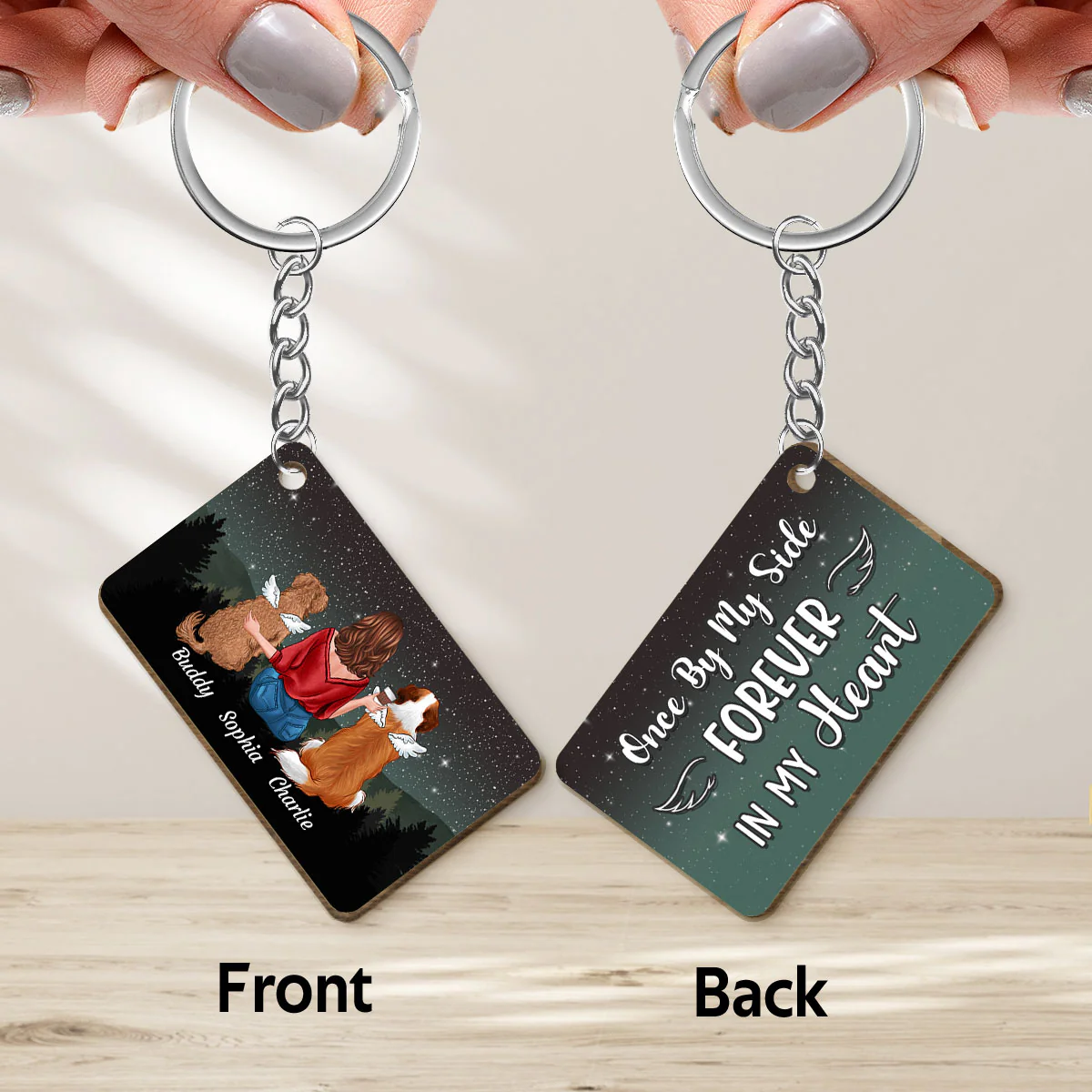 Once By My Side Forever In My Heart Dog Memorial Personalized Wooden Keychain - Image 3