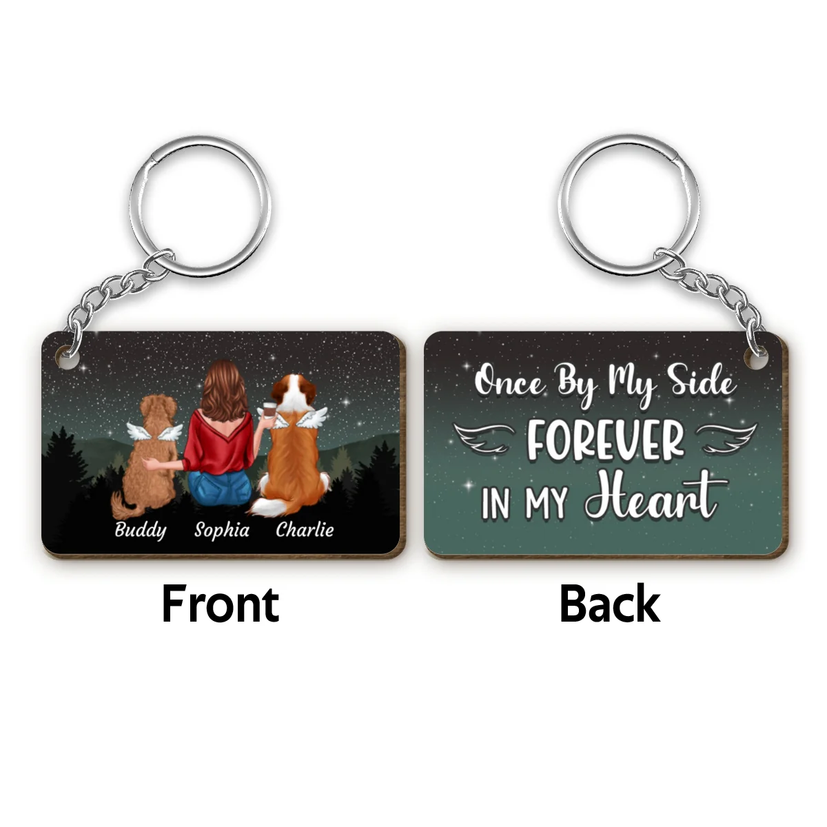 Once By My Side Forever In My Heart Dog Memorial Personalized Wooden Keychain - Image 4
