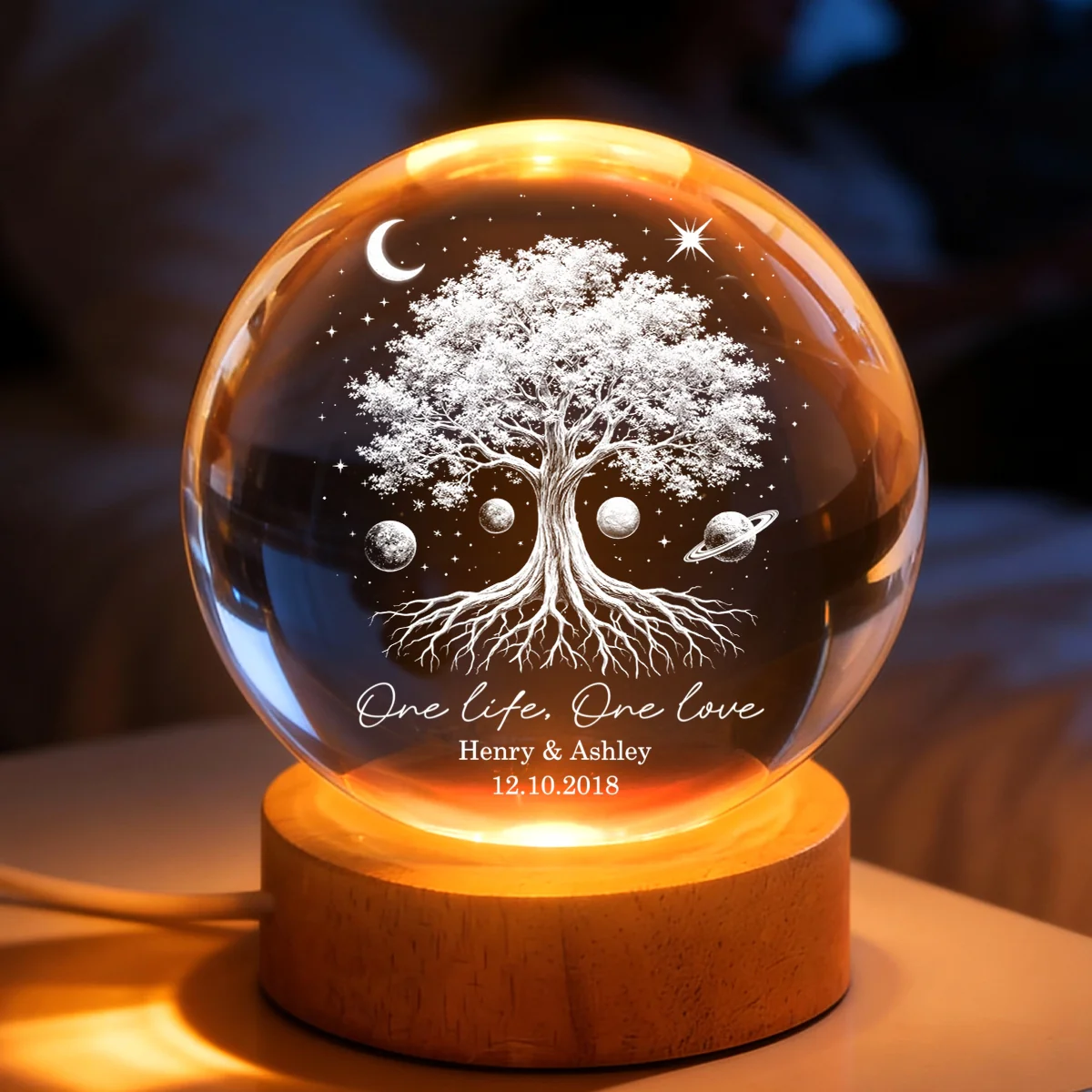 One Life One Love Couple Tree of Life - Personalized Crystal Ball LED Night Light - Sentimental Gift for Her, for Him, Couple Keepsake - Image 11