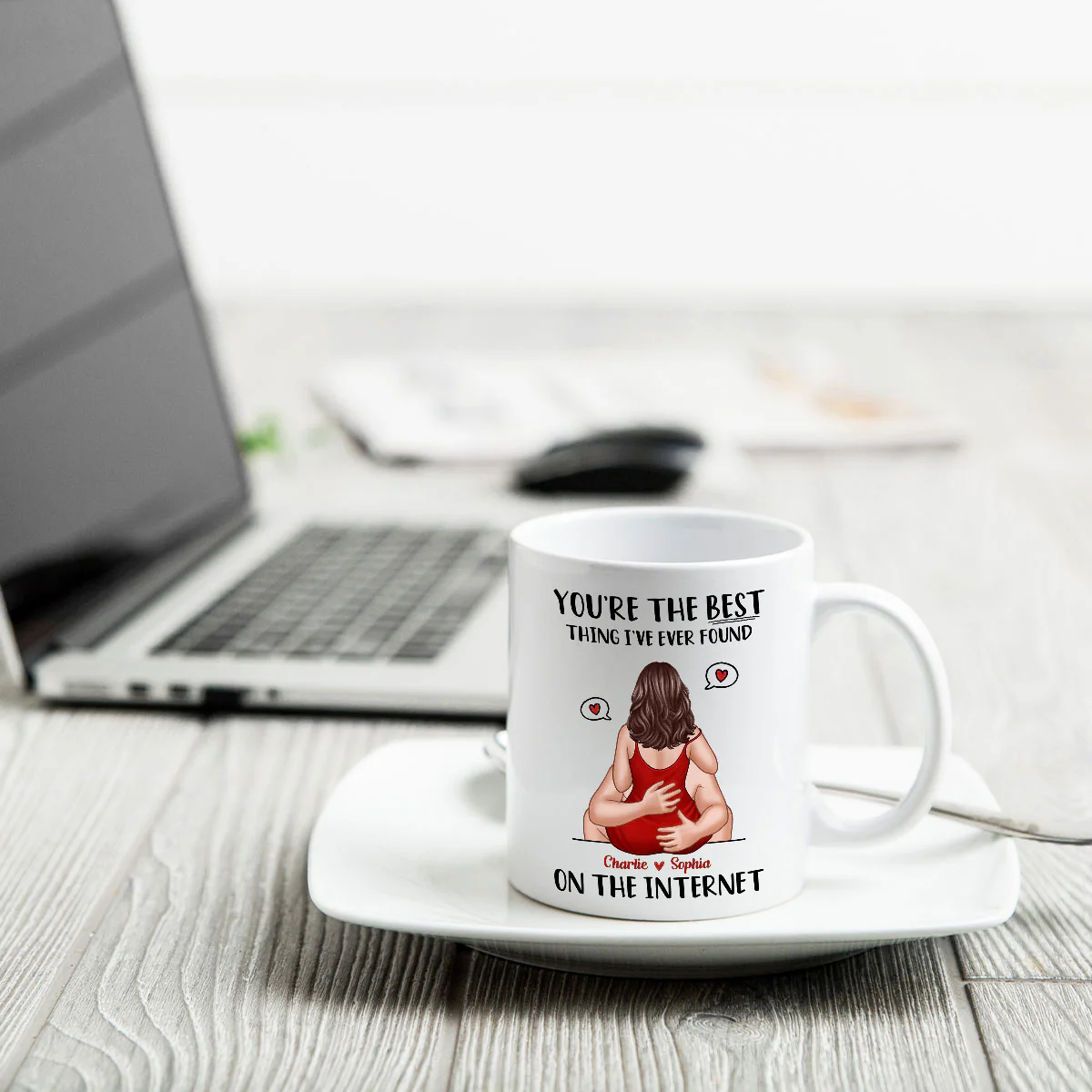 Online Dating Virtual Love Embrace Valentine‘s Couple Personalized Mug - Image 4
