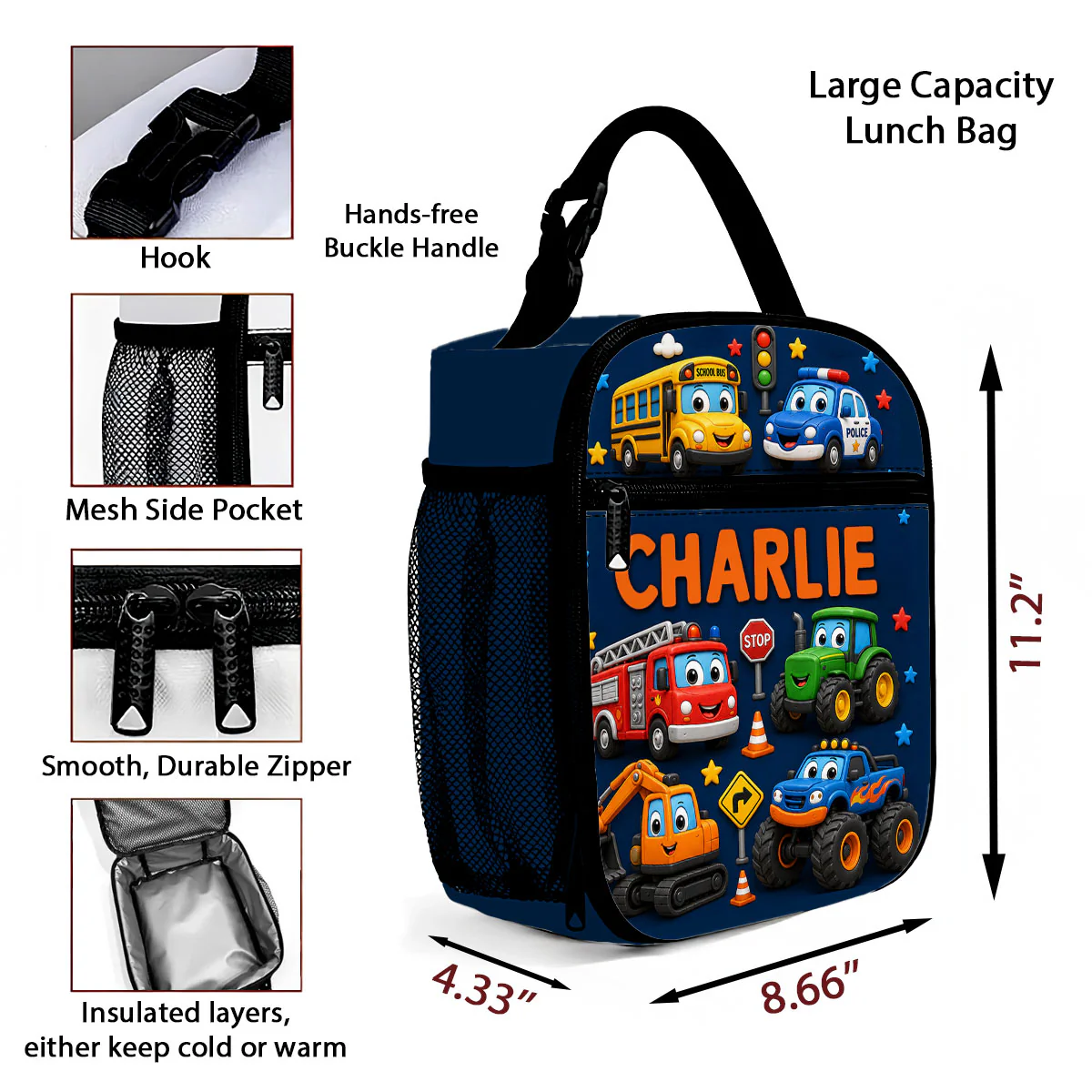 On-trend Animal Design for Boys Girls - Personalized Insulated Kid Lunch Bag - Back to School Gift for Kids - Image 6