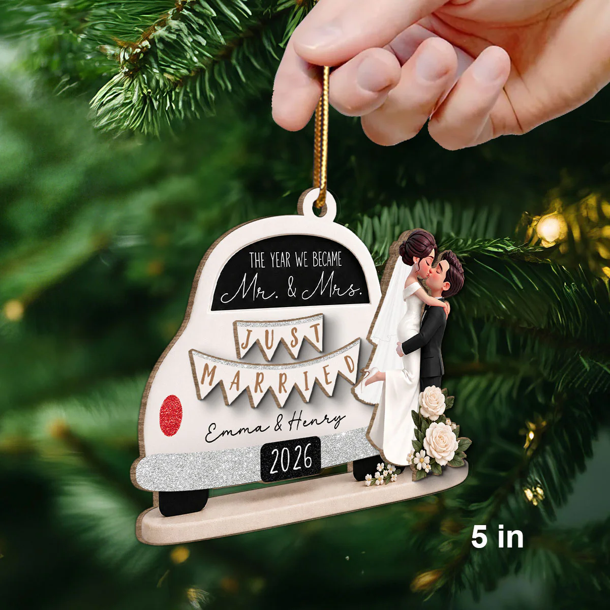 On-trend Couple - Personalized 2-Layered Wooden Ornament - Wedding Gifts for Couples Newlyweds 2026 - Image 2