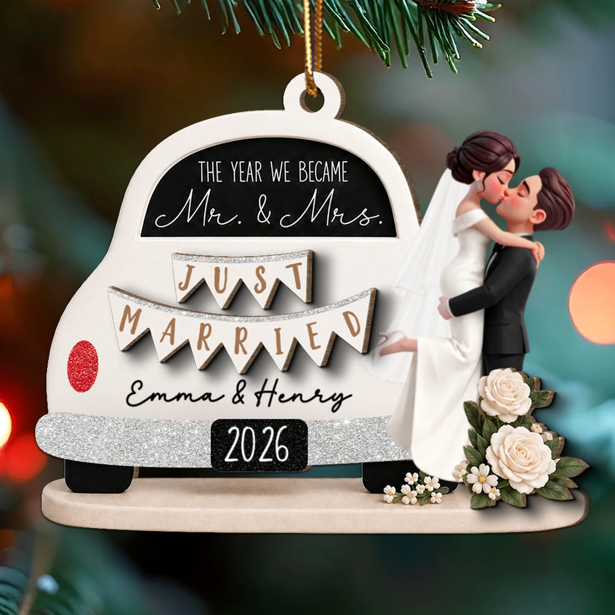 On-trend Couple - Personalized 2-Layered Wooden Ornament - Wedding Gifts for Couples Newlyweds 2026 - Image 8