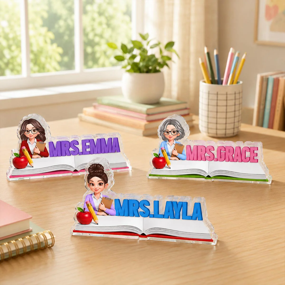 Open Book Teacher 2D Flat - Personalized Acrylic Block - Desk Name Back To School - Image 5