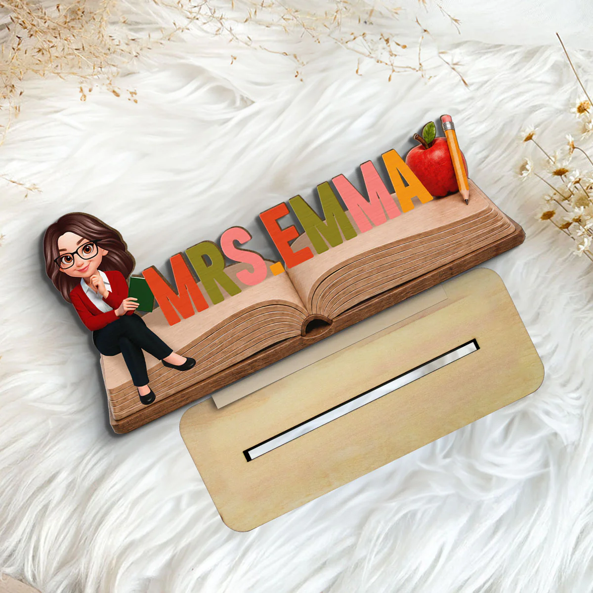 Open Book Teacher Name Sign - Personalized Wooden Plaque - Back To School Gift - Image 5