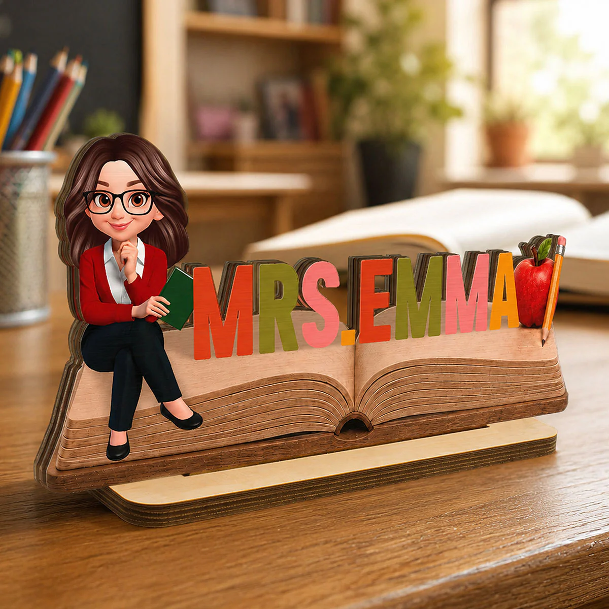 Open Book Teacher Name Sign - Personalized Wooden Plaque - Back To School Gift - Image 6
