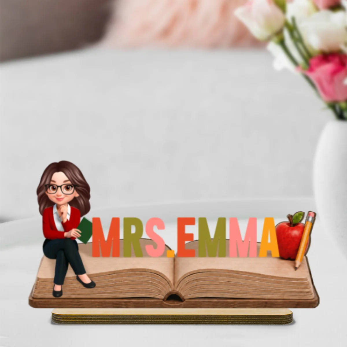 Open Book Teacher Name Sign - Personalized Wooden Plaque - Back To School Gift - Image 9