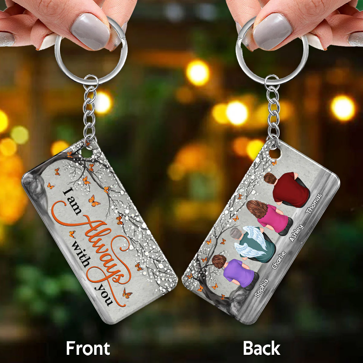 Orange Butterflies Blossom Tree Always With You Whole Family Memorial Remembrance Gift Personalized Acrylic Keychain - Image 3