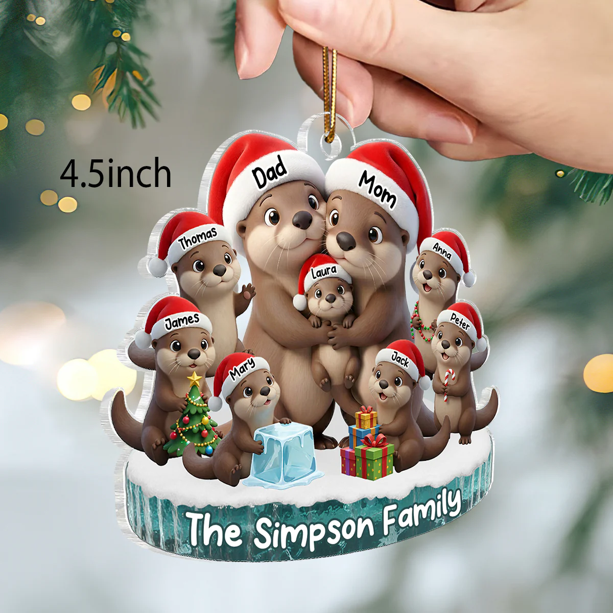 Otter Family Dad Mom Kids Together - Personalized Acrylic Ornament - Heartwarming Christmas Gift For Family - Image 2