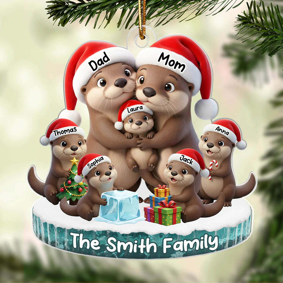 Otter Family Dad Mom Kids Together - Personalized Acrylic Ornament - Heartwarming Christmas Gift For Family - Image 3