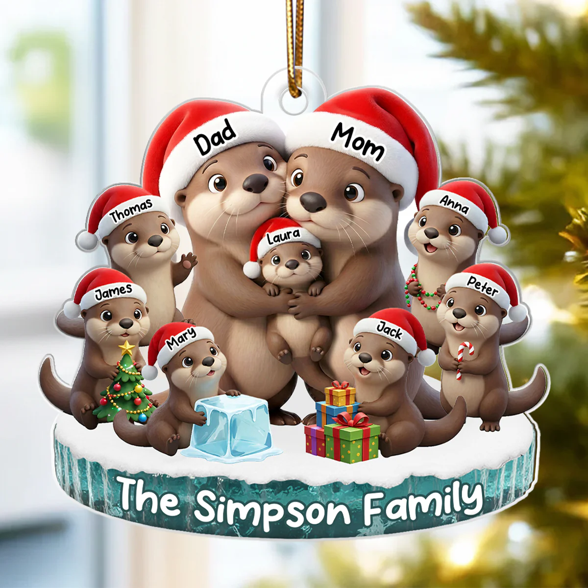 Otter Family Dad Mom Kids Together - Personalized Acrylic Ornament - Heartwarming Christmas Gift For Family - Image 4