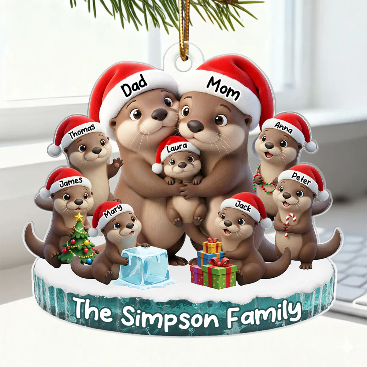 Otter Family Dad Mom Kids Together - Personalized Acrylic Ornament - Heartwarming Christmas Gift For Family - Image 5
