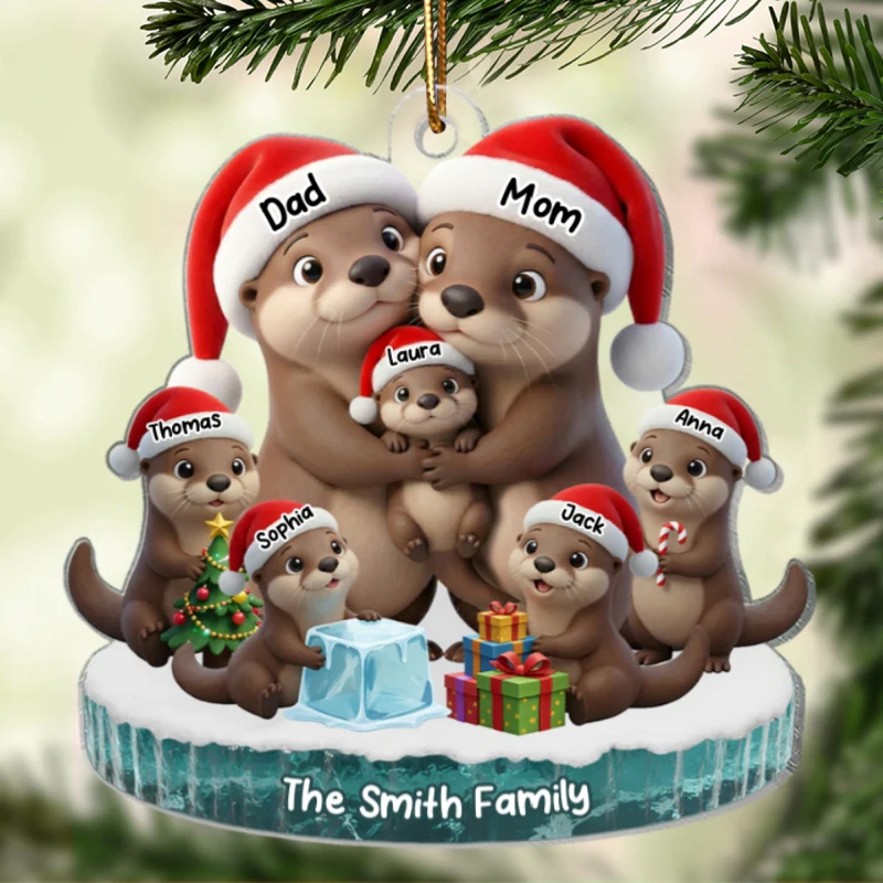 Otter Family Dad Mom Kids Together - Personalized Acrylic Ornament - Heartwarming Christmas Gift For Family - Image 7