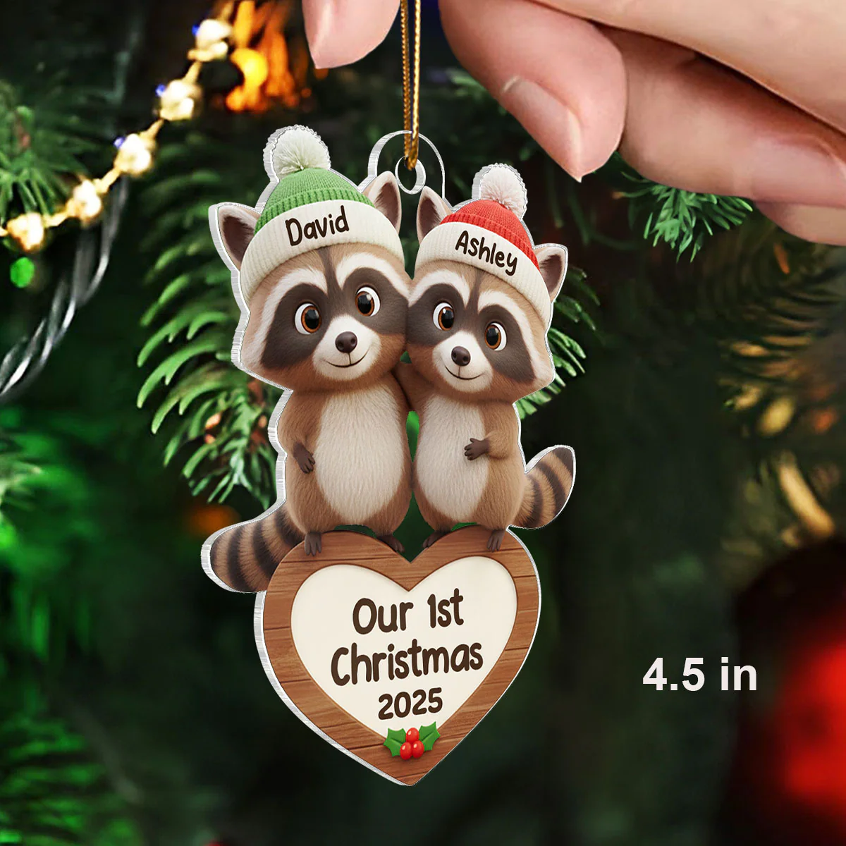 Our 1st Christmas Raccoon Couple - Personalized Acrylic Ornament - Christmas Gift for Newlyweds - Image 2