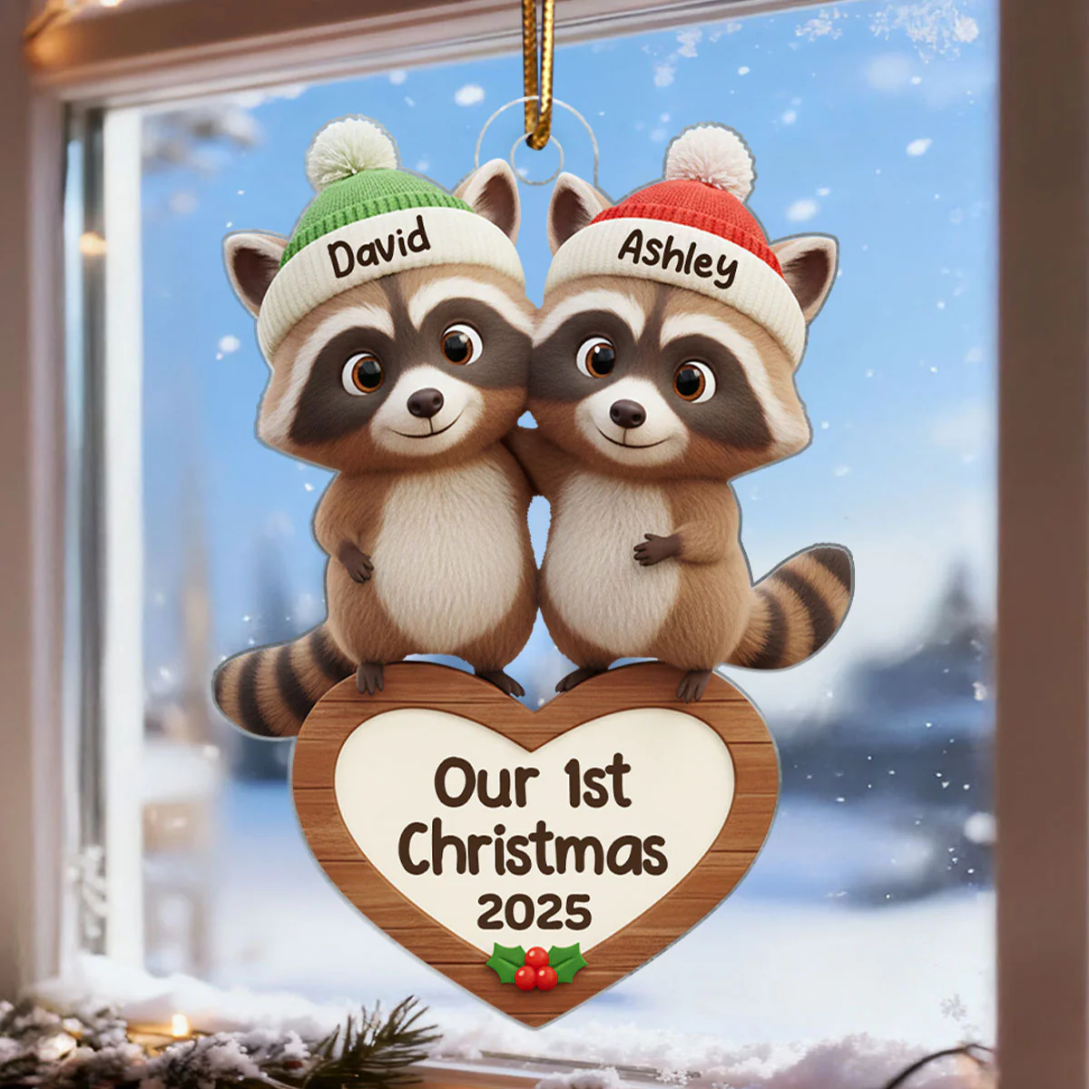 Our 1st Christmas Raccoon Couple - Personalized Acrylic Ornament - Christmas Gift for Newlyweds - Image 3