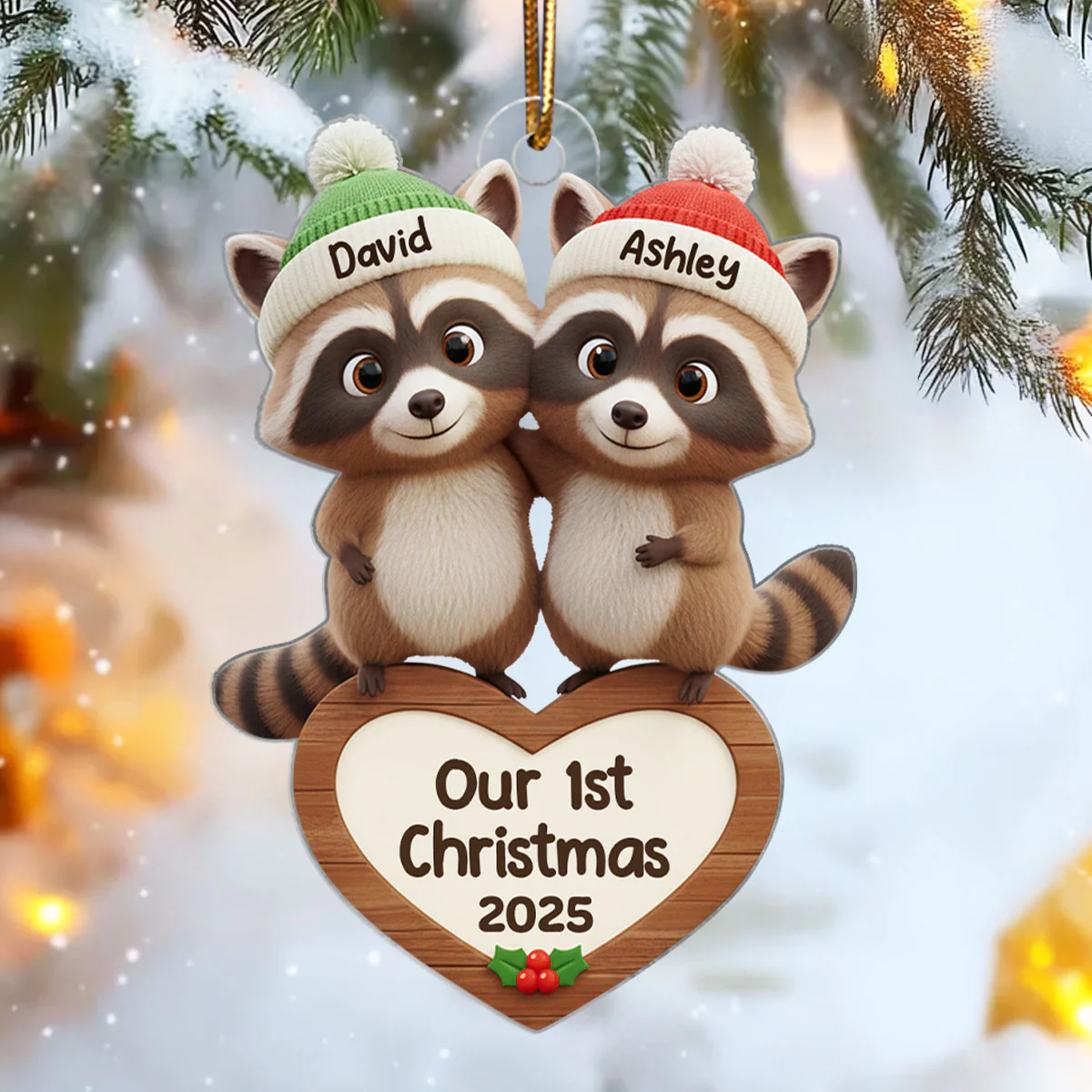 Our 1st Christmas Raccoon Couple - Personalized Acrylic Ornament - Christmas Gift for Newlyweds - Image 4
