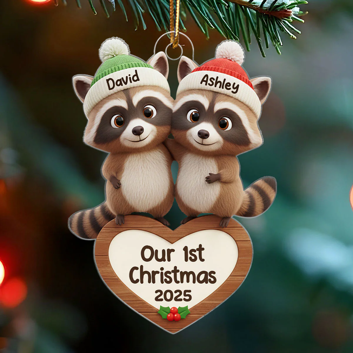 Our 1st Christmas Raccoon Couple - Personalized Acrylic Ornament - Christmas Gift for Newlyweds - Image 5