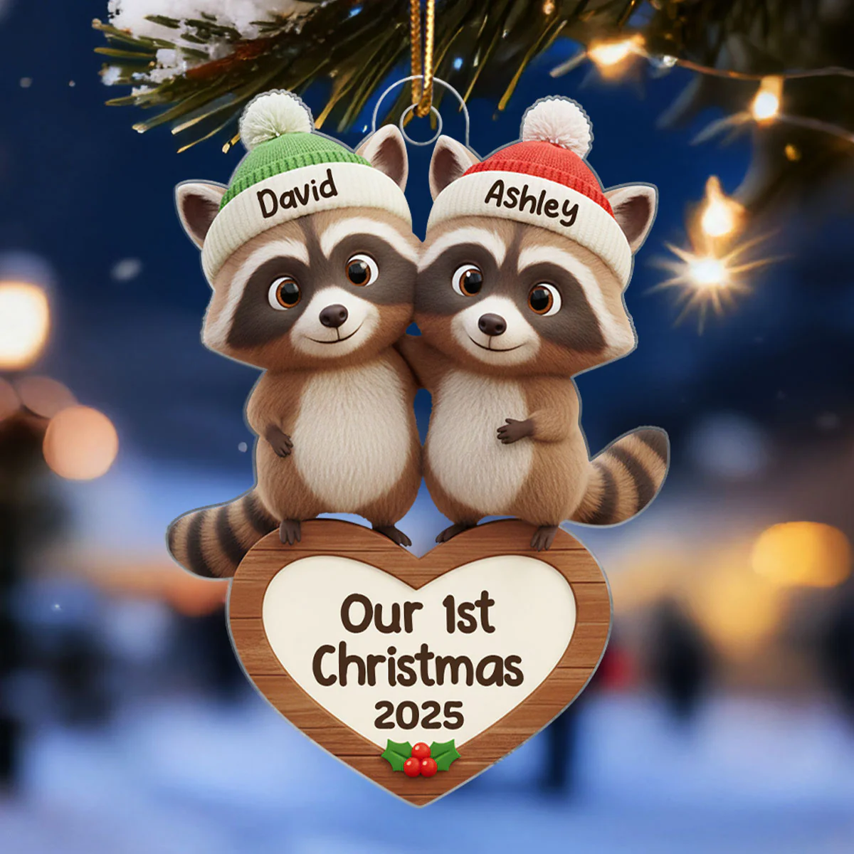 Our 1st Christmas Raccoon Couple - Personalized Acrylic Ornament - Christmas Gift for Newlyweds - Image 6