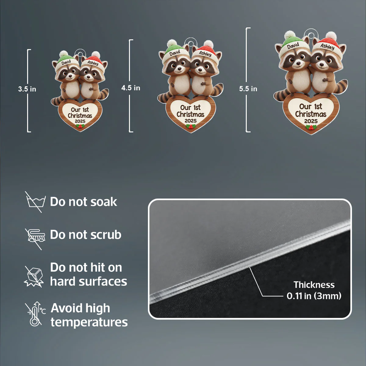 Our 1st Christmas Raccoon Couple - Personalized Acrylic Ornament - Christmas Gift for Newlyweds - Image 7
