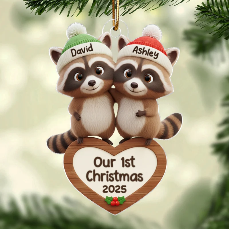 Our 1st Christmas Raccoon Couple - Personalized Acrylic Ornament - Christmas Gift for Newlyweds - Image 8