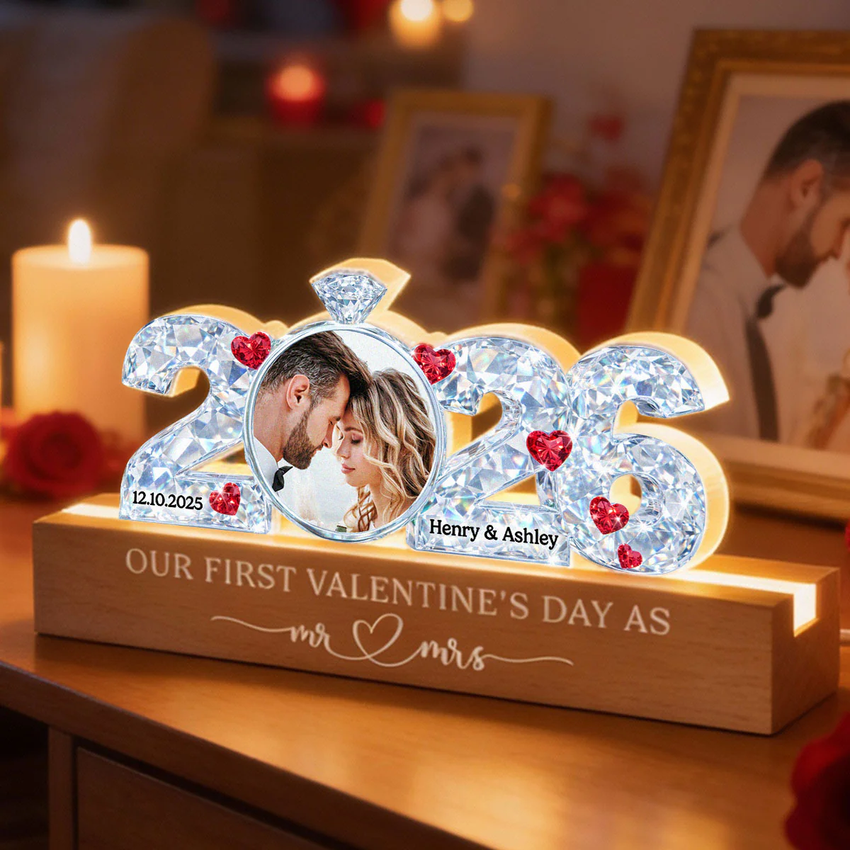 Our 1st Valentine as Mr & Mrs - Personalized Acrylic Block LED Night Light - Thoughtful Gift for him, for her - Image 2