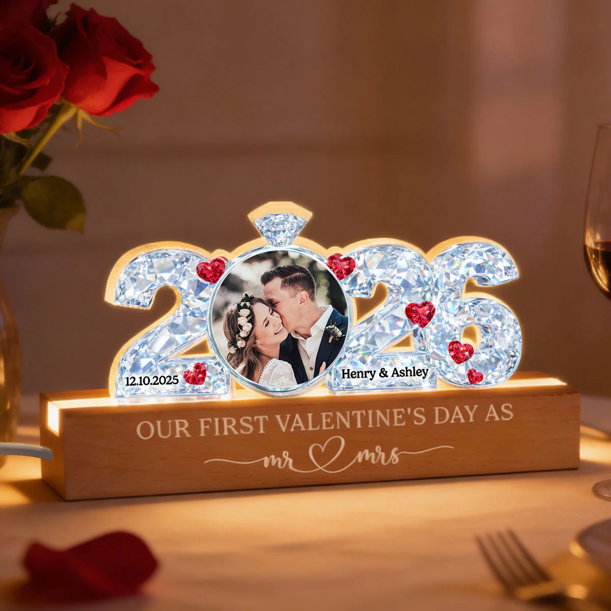 Our 1st Valentine as Mr & Mrs - Personalized Acrylic Block LED Night Light - Thoughtful Gift for him, for her - Image 3