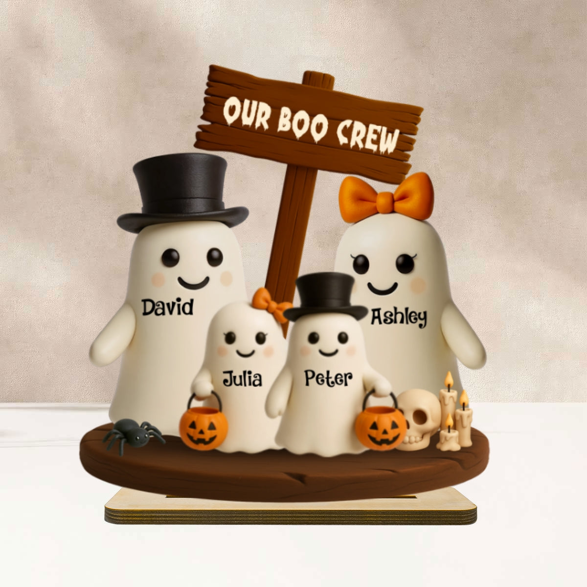 Our Boo Crew Halloween Family 3D Effect Personalized Standing Wooden Plaque - Image 10