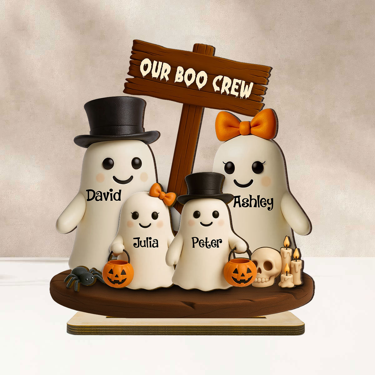 Our Boo Crew Halloween Family 3D Effect Personalized Standing Wooden Plaque - Image 2