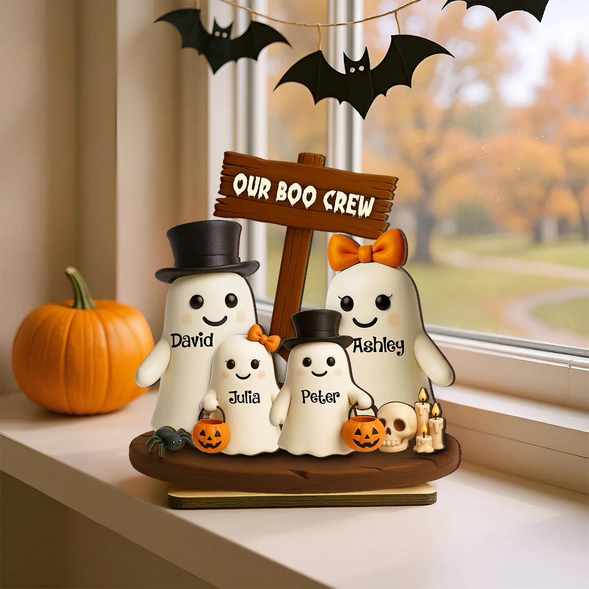 Our Boo Crew Halloween Family 3D Effect Personalized Standing Wooden Plaque - Image 3