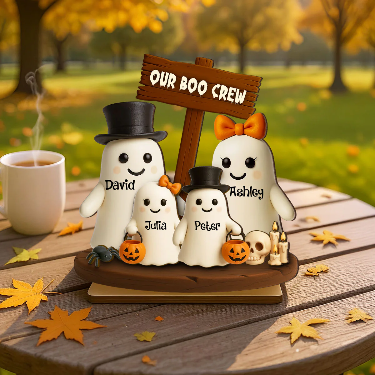 Our Boo Crew Halloween Family 3D Effect Personalized Standing Wooden Plaque - Image 4
