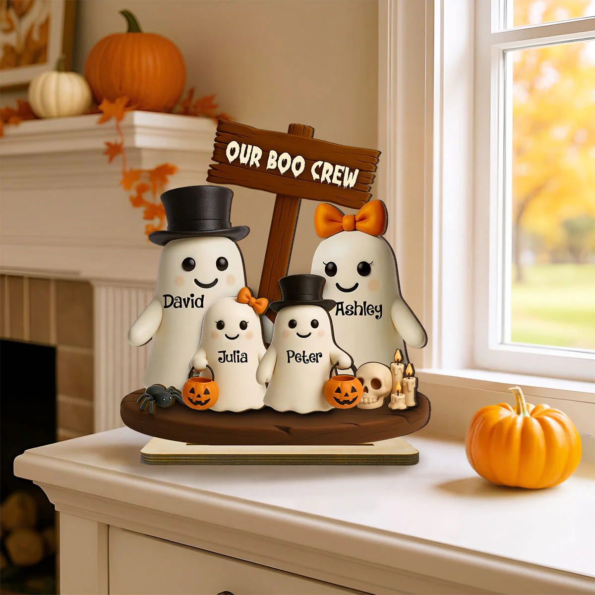 Our Boo Crew Halloween Family 3D Effect Personalized Standing Wooden Plaque - Image 5