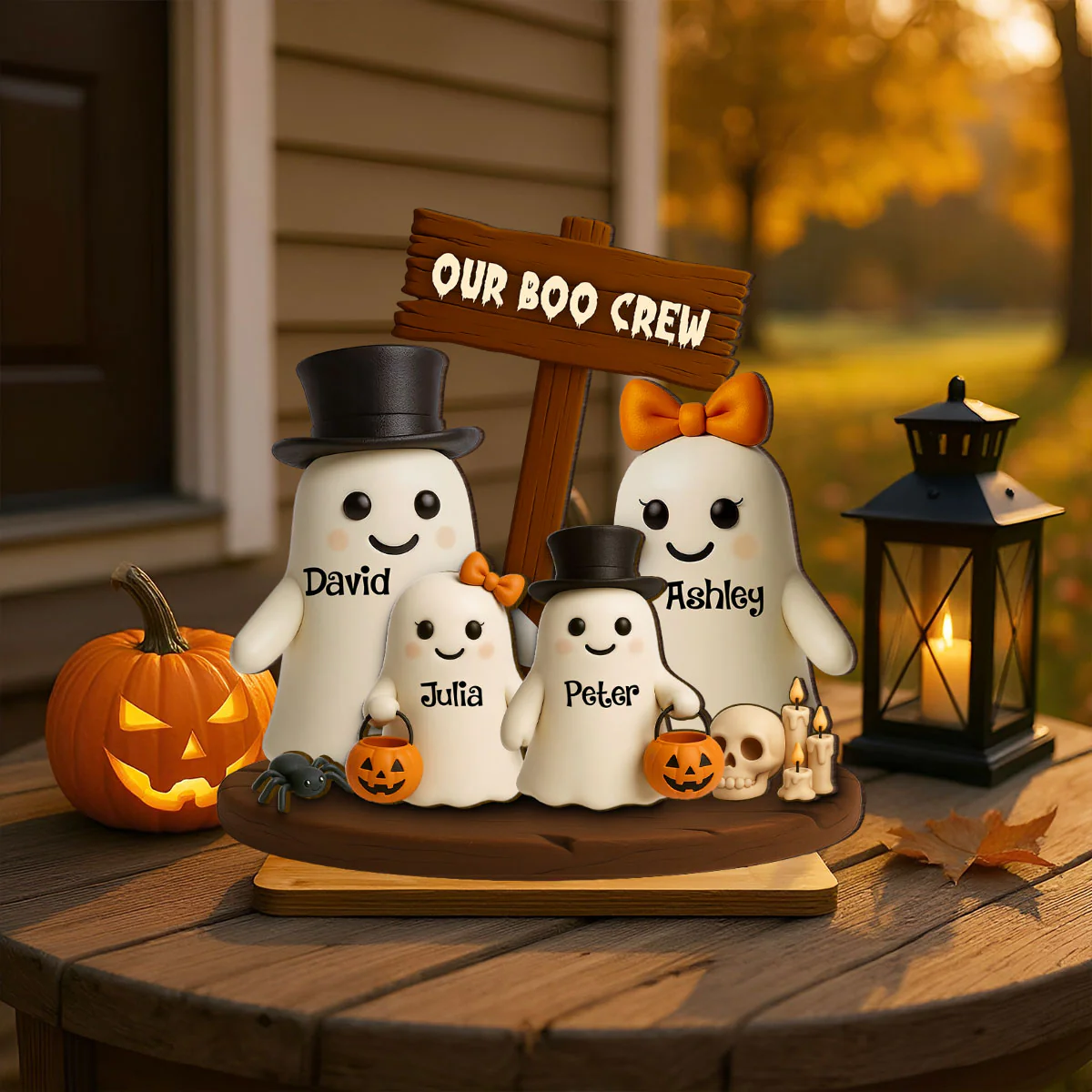 Our Boo Crew Halloween Family 3D Effect Personalized Standing Wooden Plaque - Image 6