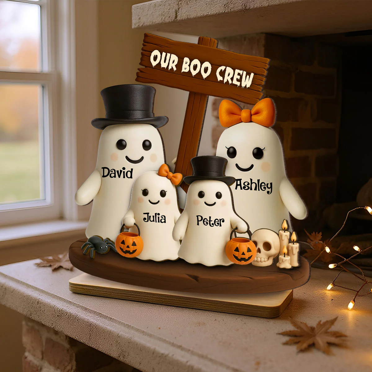 Our Boo Crew Halloween Family 3D Effect Personalized Standing Wooden Plaque - Image 7