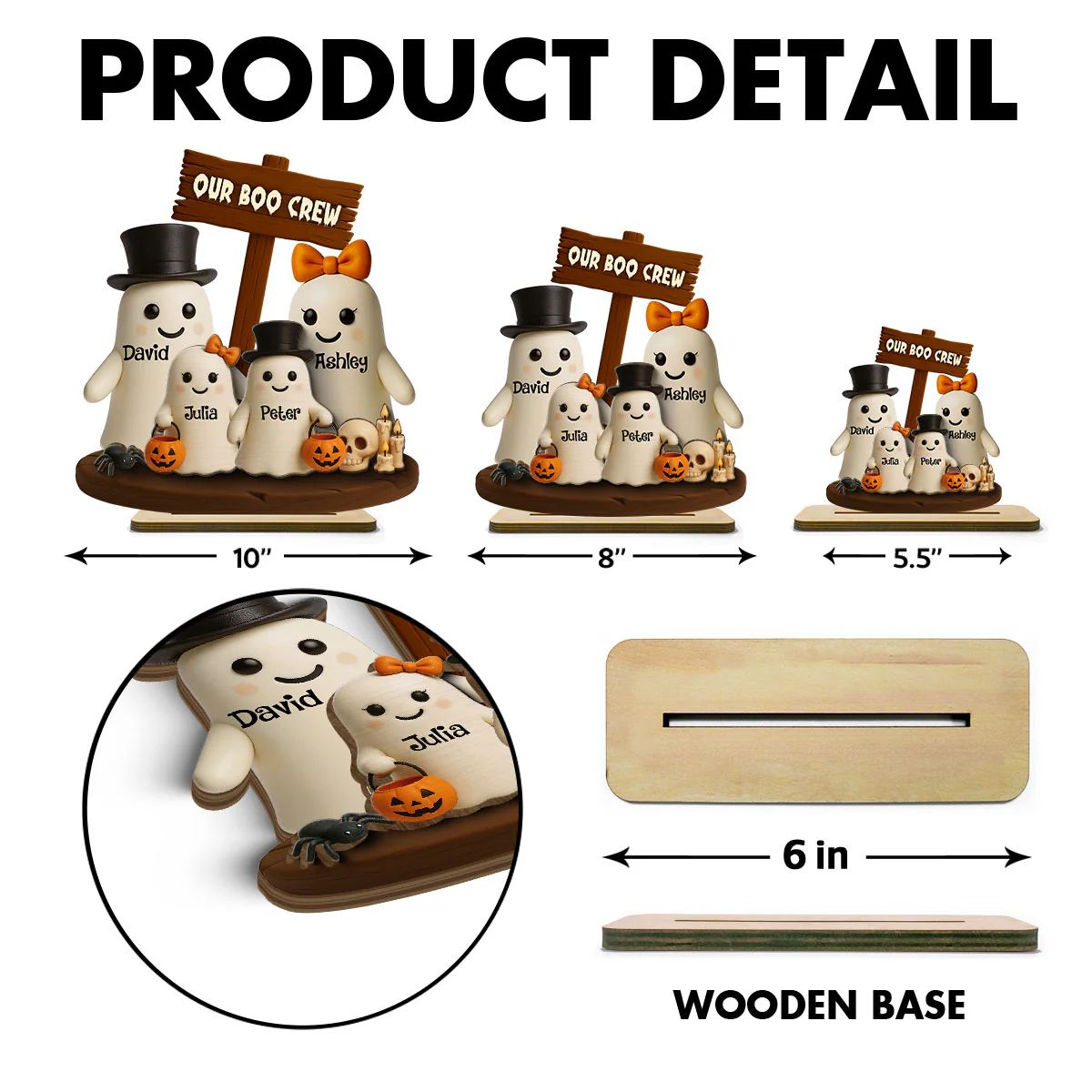 Our Boo Crew Halloween Family 3D Effect Personalized Standing Wooden Plaque - Image 8