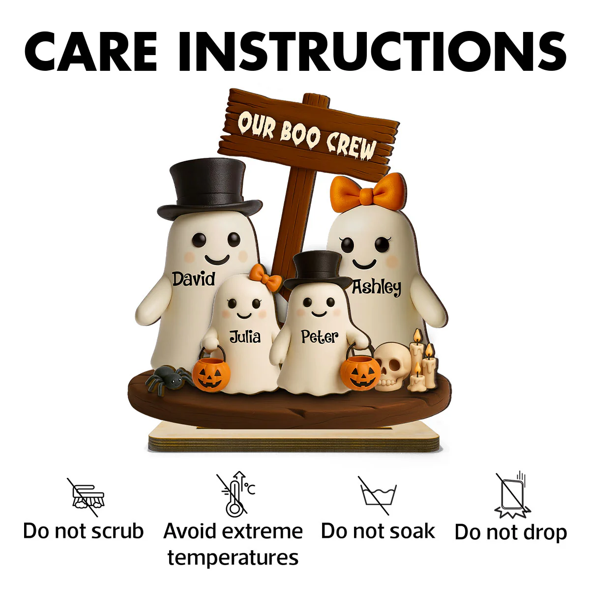 Our Boo Crew Halloween Family 3D Effect Personalized Standing Wooden Plaque - Image 9