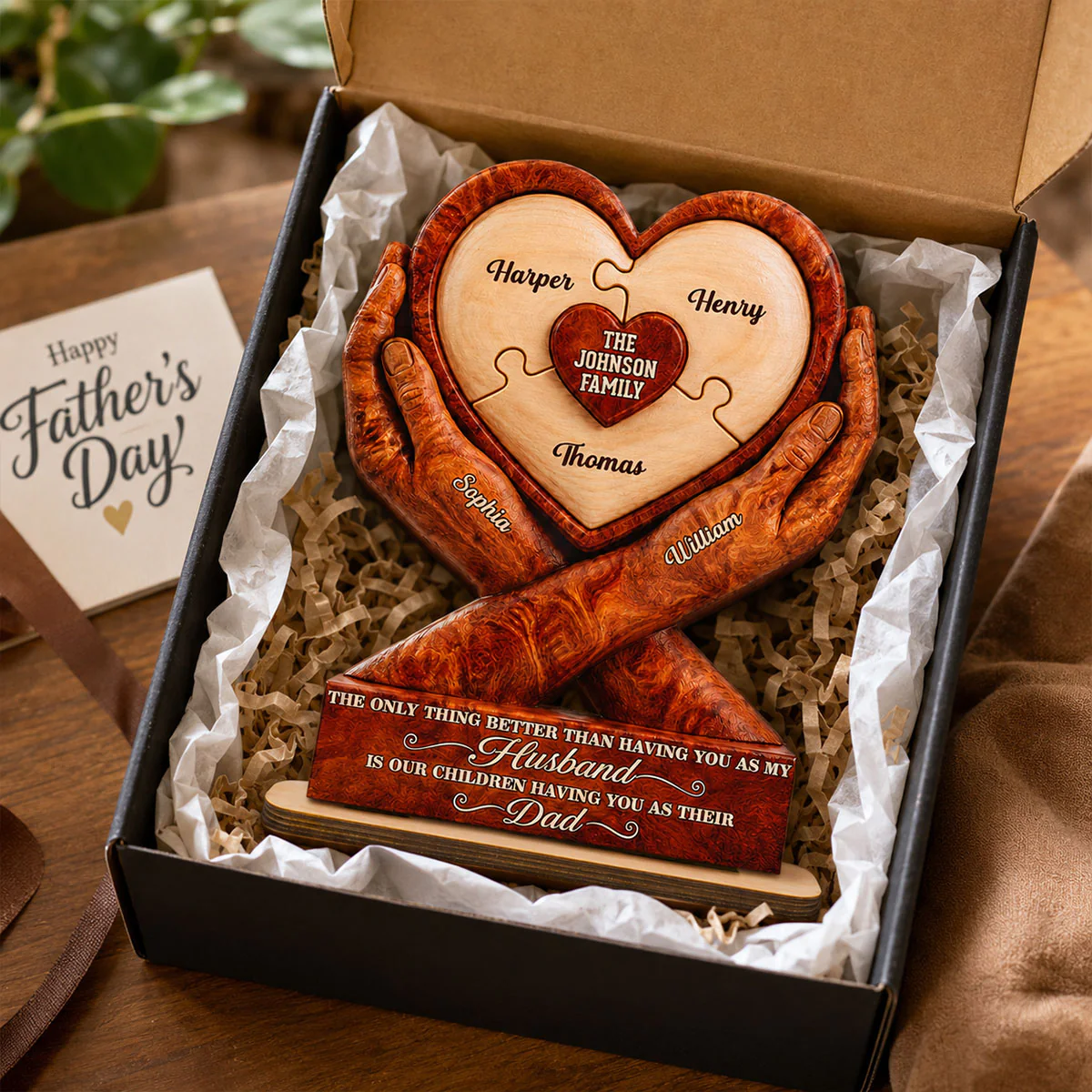 Our Children Having You As Their Dad 2D Flat Printed - Personalized 2-Layered Wooden Plaque - Gift For Husband - Image 3