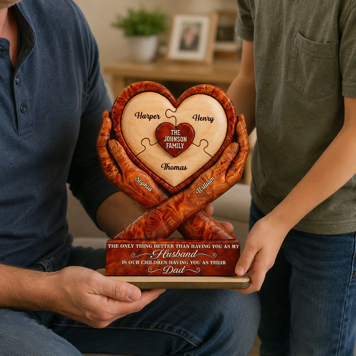 Our Children Having You As Their Dad 2D Flat Printed - Personalized 2-Layered Wooden Plaque - Gift For Husband - Image 4