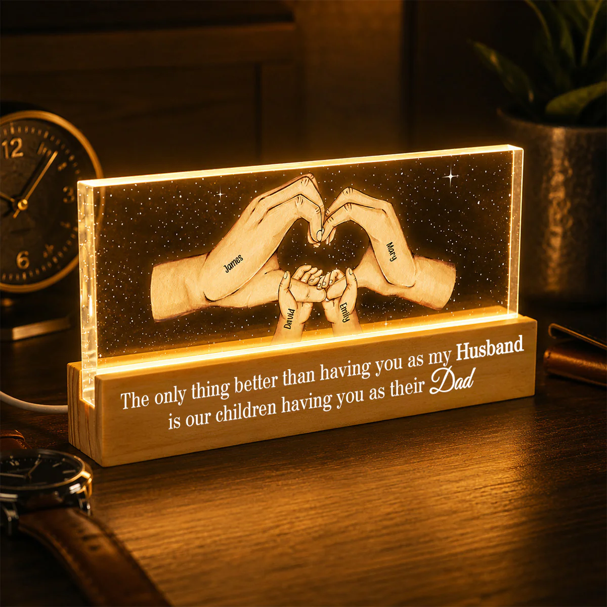 Our Children Having You As Their Dad Family Hands - Personalized Acrylic Block LED Night Light - Father's Day Gift For Husband - Image 2