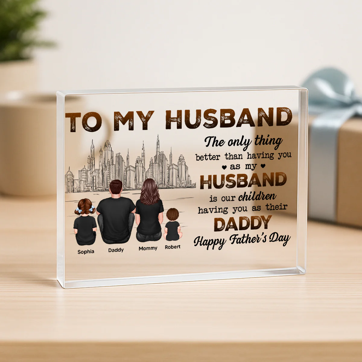 Our Children Having You As Their Daddy Personalized Rectangle Acrylic Block Plaque - Image 2