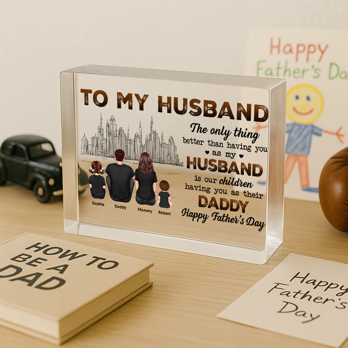 Our Children Having You As Their Daddy Personalized Rectangle Acrylic Block Plaque - Image 3