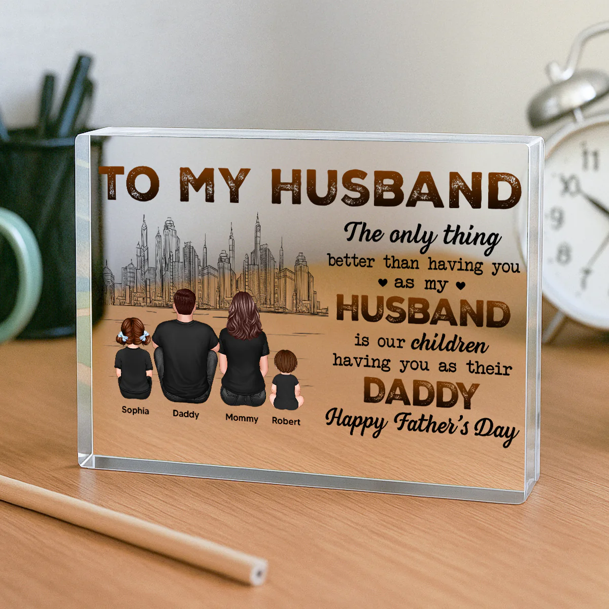 Our Children Having You As Their Daddy Personalized Rectangle Acrylic Block Plaque - Image 8